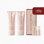 Placent Active enimmüüdud komplekt: 250 ml šampoon, 250 ml palsam ja seerumikarp valgete plastampullidega